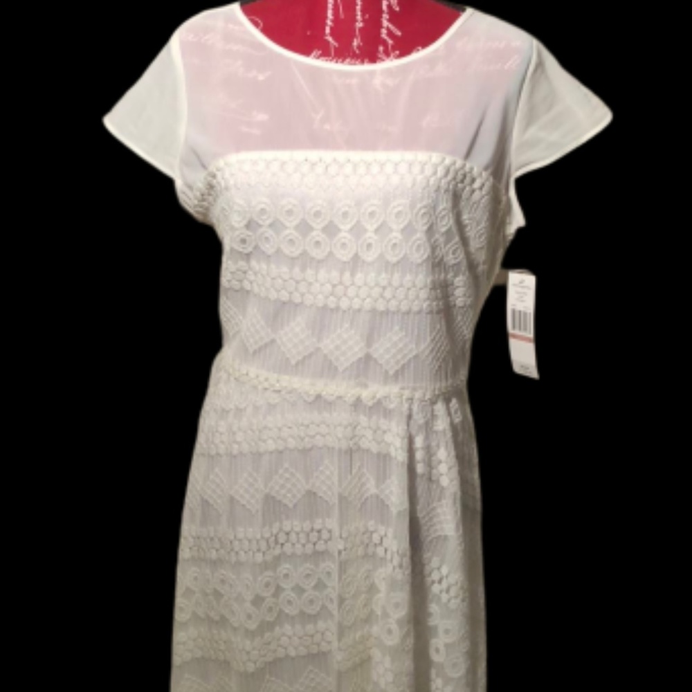 Sharagano elegant ivory laced dress - size 12.